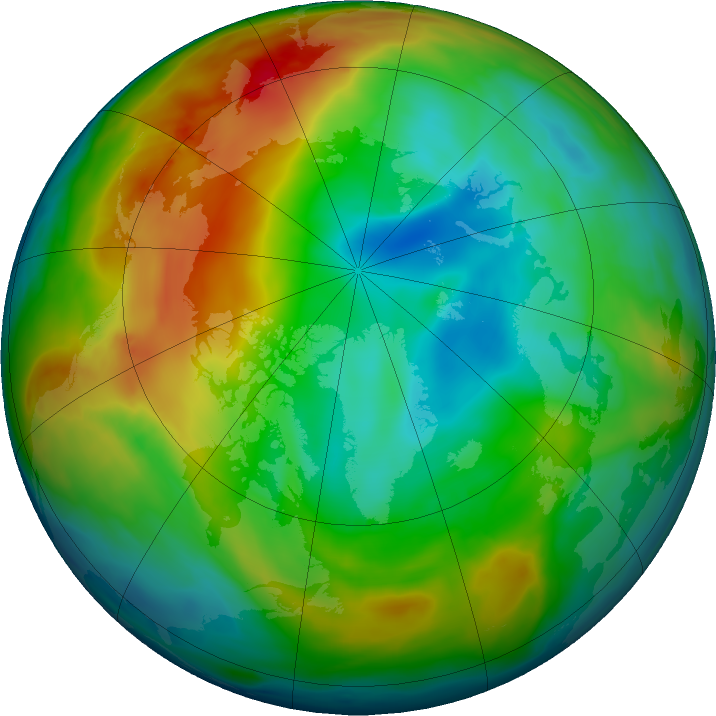 Arctic ozone map for 25 December 2019